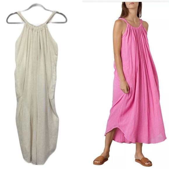 NEW Anthropologie Velvet by Graham & Spencer Ivory Reese Crinkle Halter Dress L